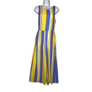 Lush Womens Jumpsuit Yellow Blue Stripe Pockets Cutout Back Sleeveless Tie‎ SZ S